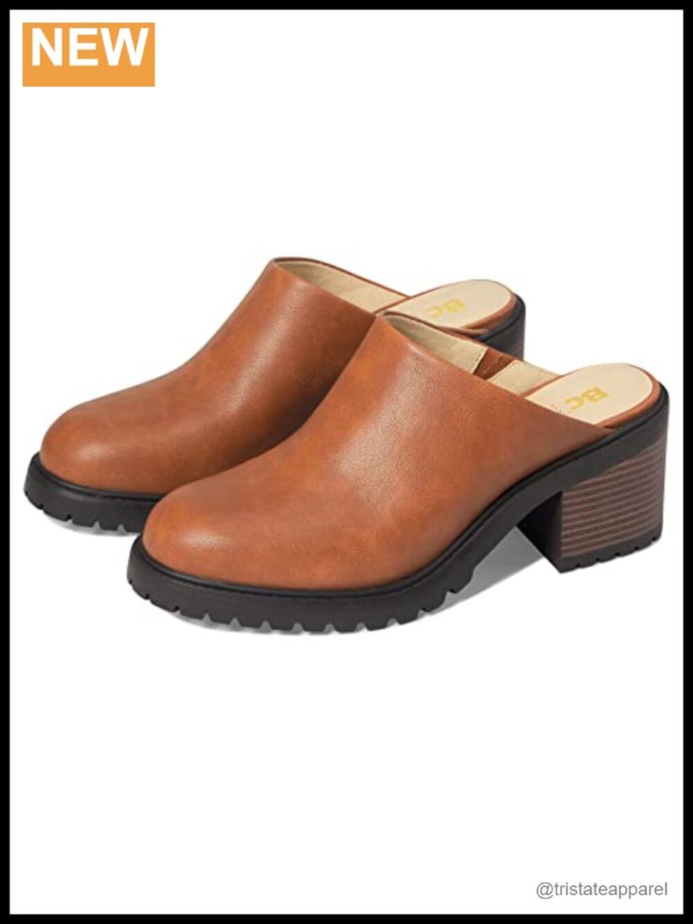 Vegan Leather Clog Pull-On Block Heel Closed Toe